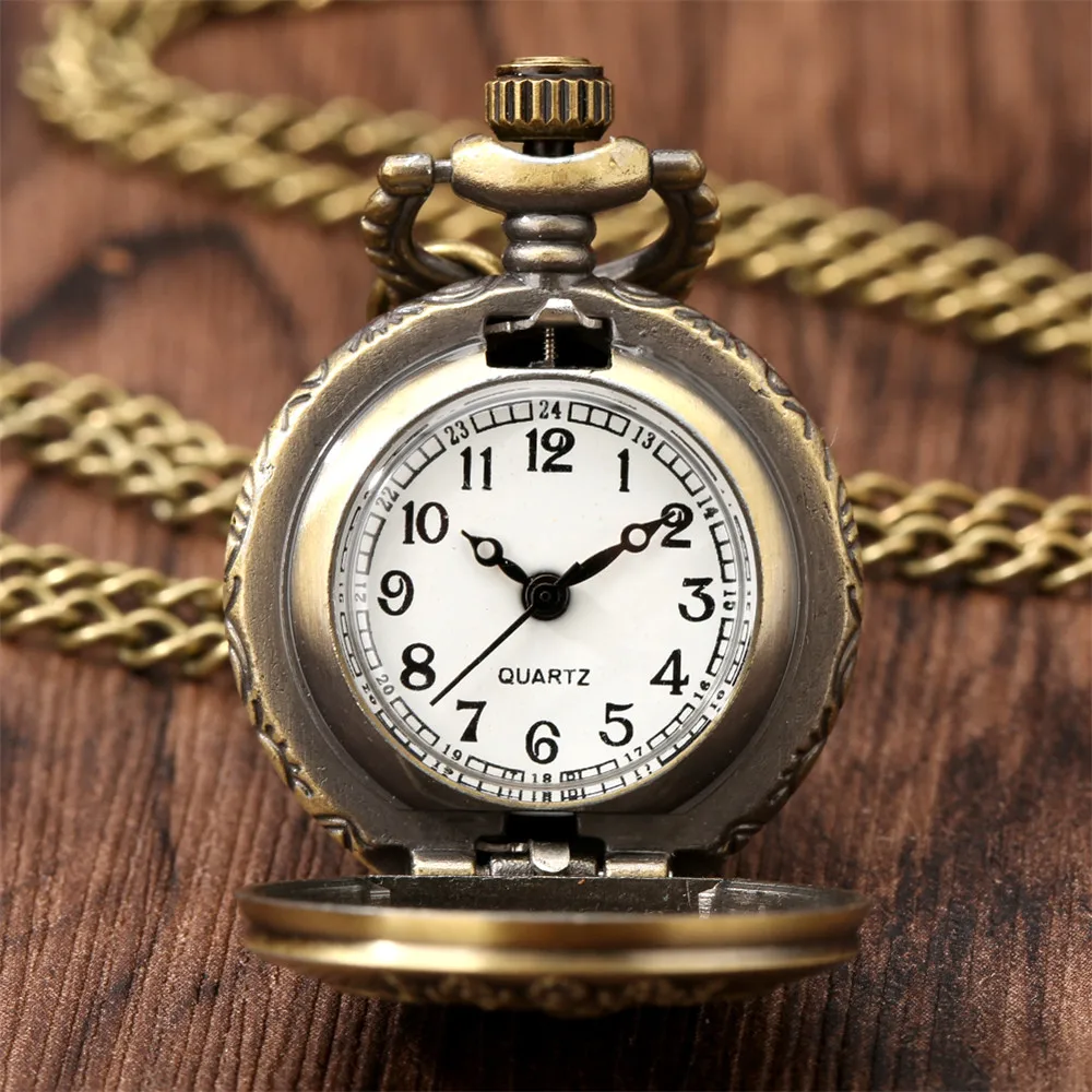 Lovely Mini Necklace Pocket Watch Quartz Arabic Numerals Dial Pendant Chain Antique Tiny Clock Gifts for Kids Women