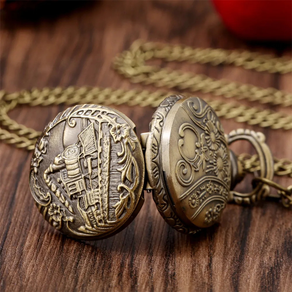 Lovely Mini Necklace Pocket Watch Quartz Arabic Numerals Dial Pendant Chain Antique Tiny Clock Gifts for Kids Women