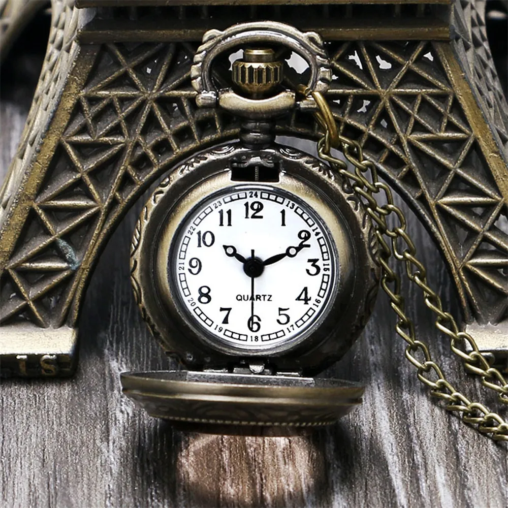 Lovely Mini Necklace Pocket Watch Quartz Arabic Numerals Dial Pendant Chain Antique Tiny Clock Gifts for Kids Women