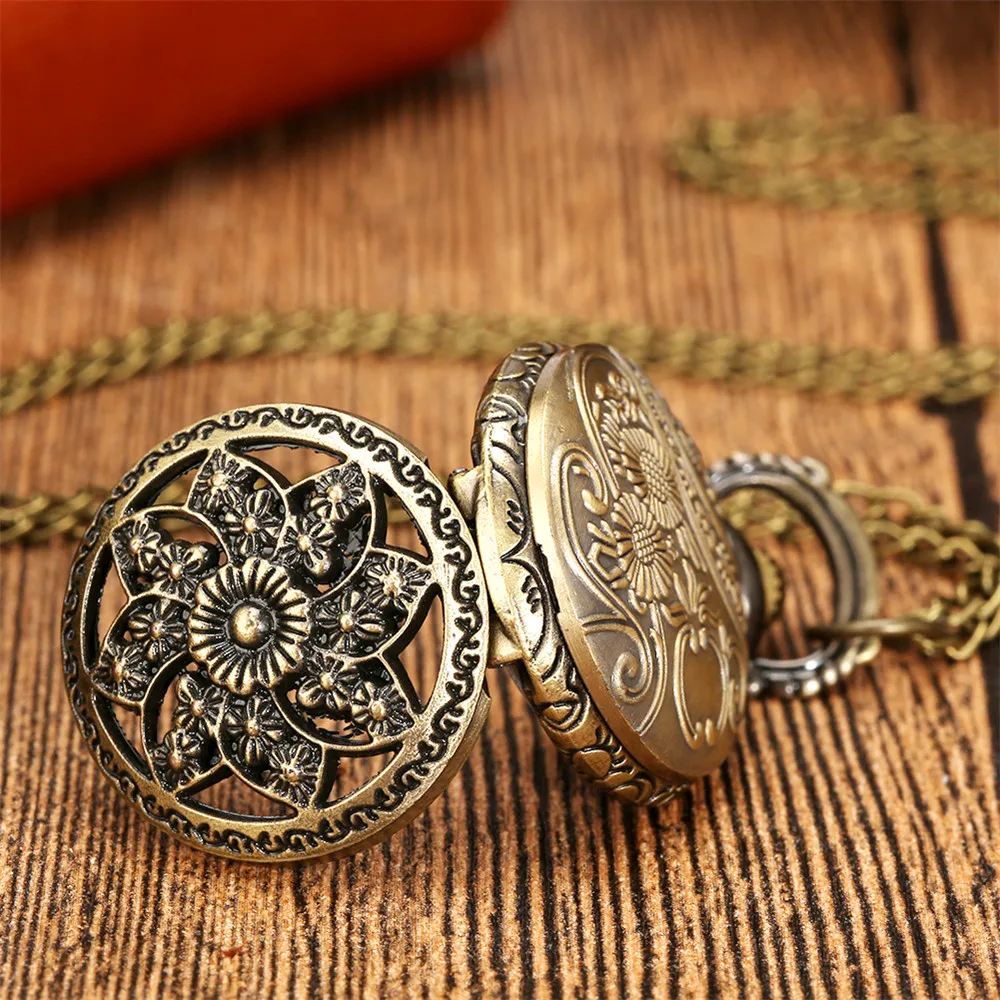 Lovely Mini Necklace Pocket Watch Quartz Arabic Numerals Dial Pendant Chain Antique Tiny Clock Gifts for Kids Women