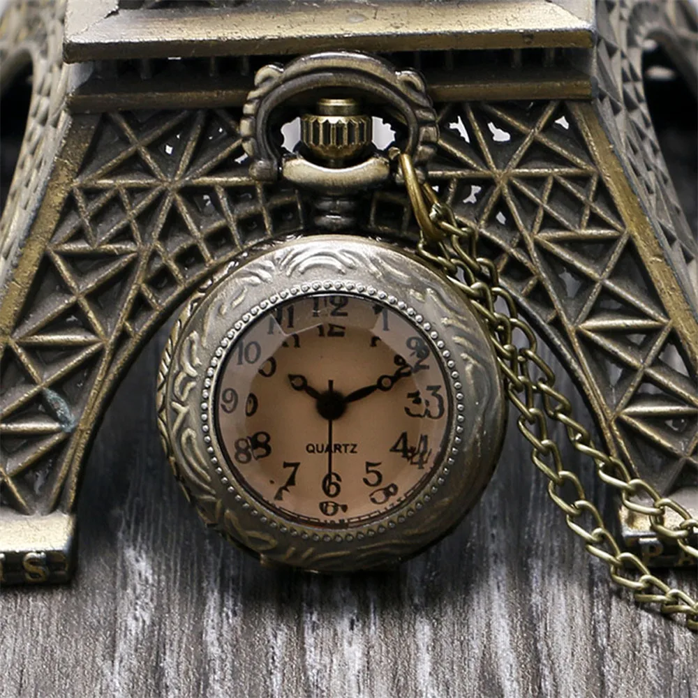 Lovely Mini Necklace Pocket Watch Quartz Arabic Numerals Dial Pendant Chain Antique Tiny Clock Gifts for Kids Women