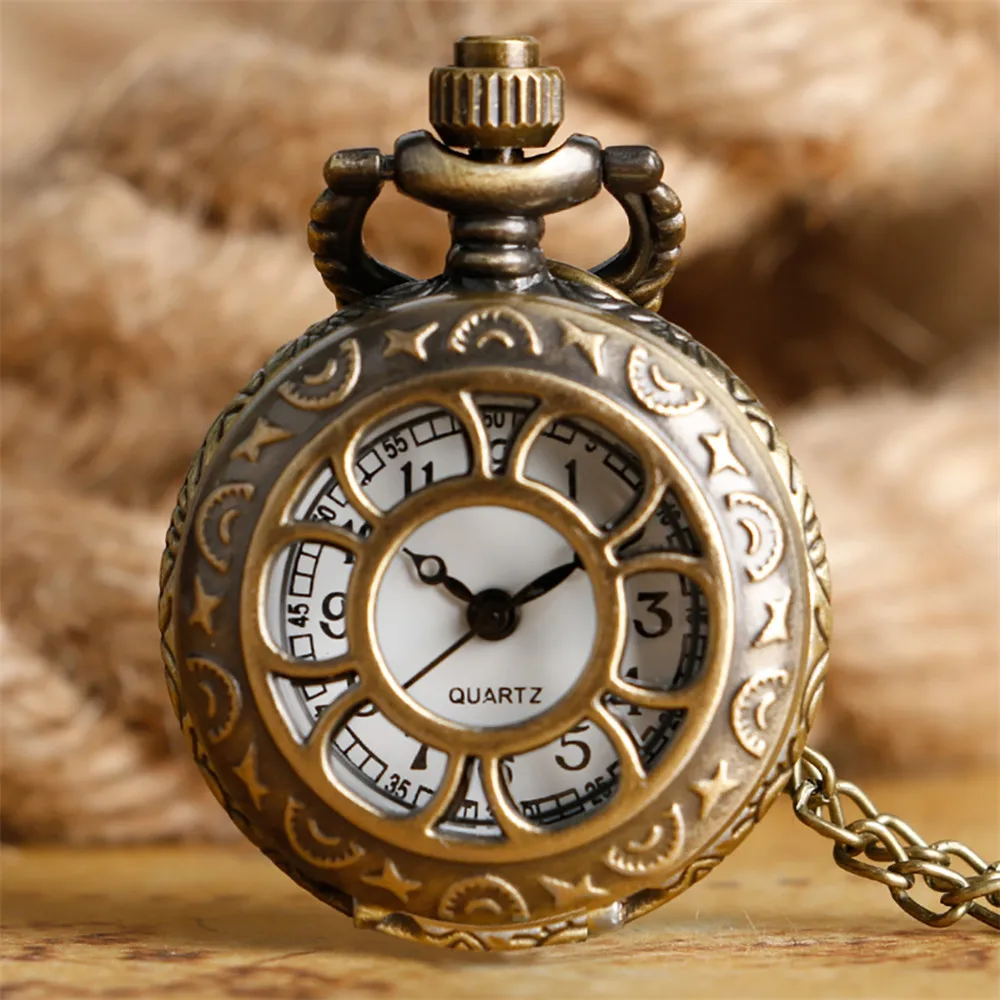Lovely Mini Necklace Pocket Watch Quartz Arabic Numerals Dial Pendant Chain Antique Tiny Clock Gifts for Kids Women