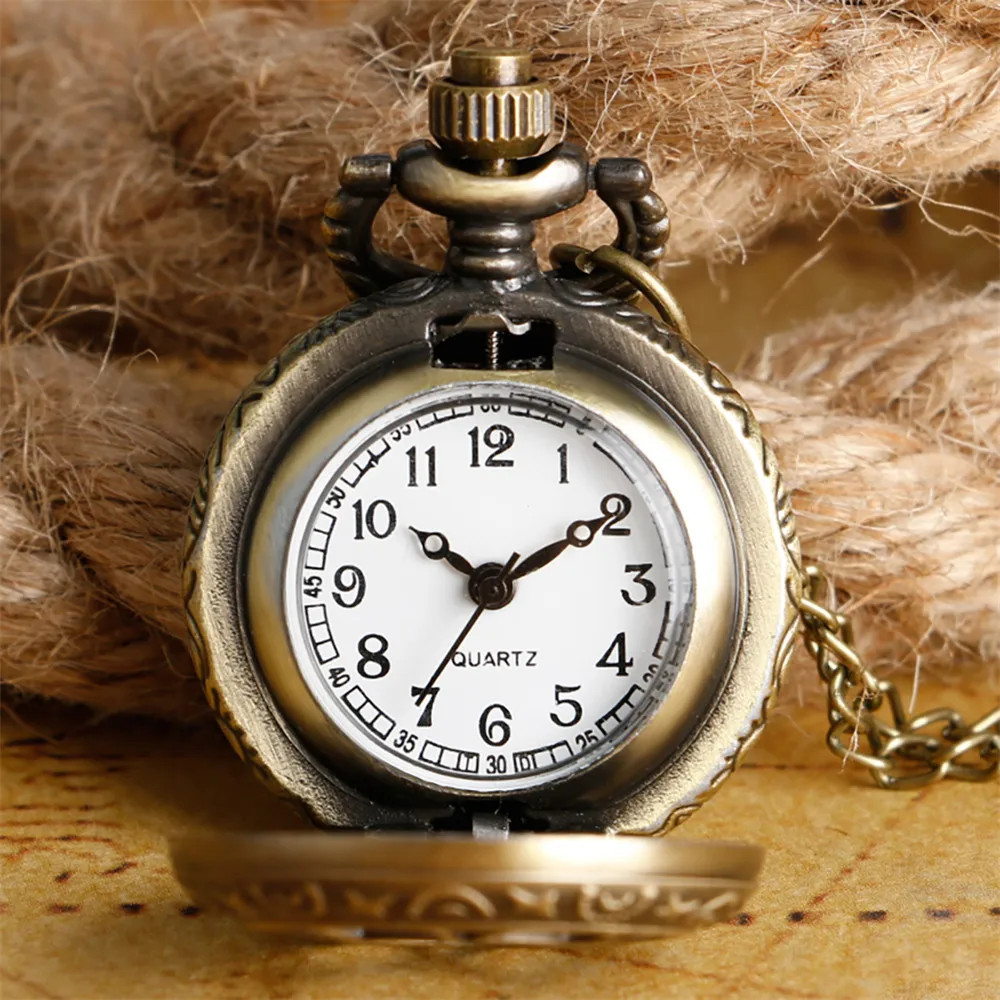 Lovely Mini Necklace Pocket Watch Quartz Arabic Numerals Dial Pendant Chain Antique Tiny Clock Gifts for Kids Women