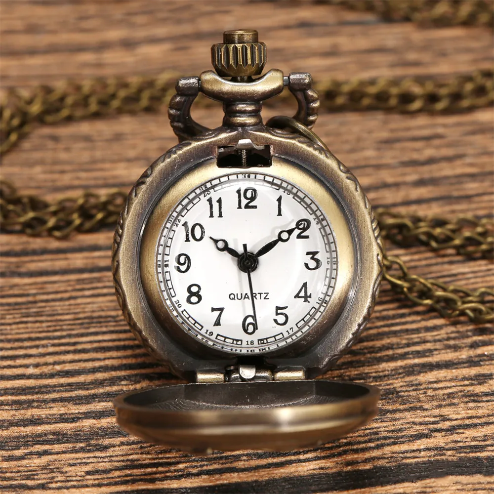 Lovely Mini Necklace Pocket Watch Quartz Arabic Numerals Dial Pendant Chain Antique Tiny Clock Gifts for Kids Women