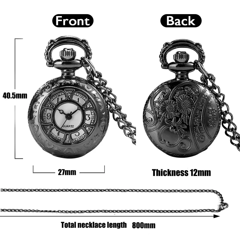 Lovely Mini Necklace Pocket Watch Quartz Arabic Numerals Dial Pendant Chain Antique Tiny Clock Gifts for Kids Women