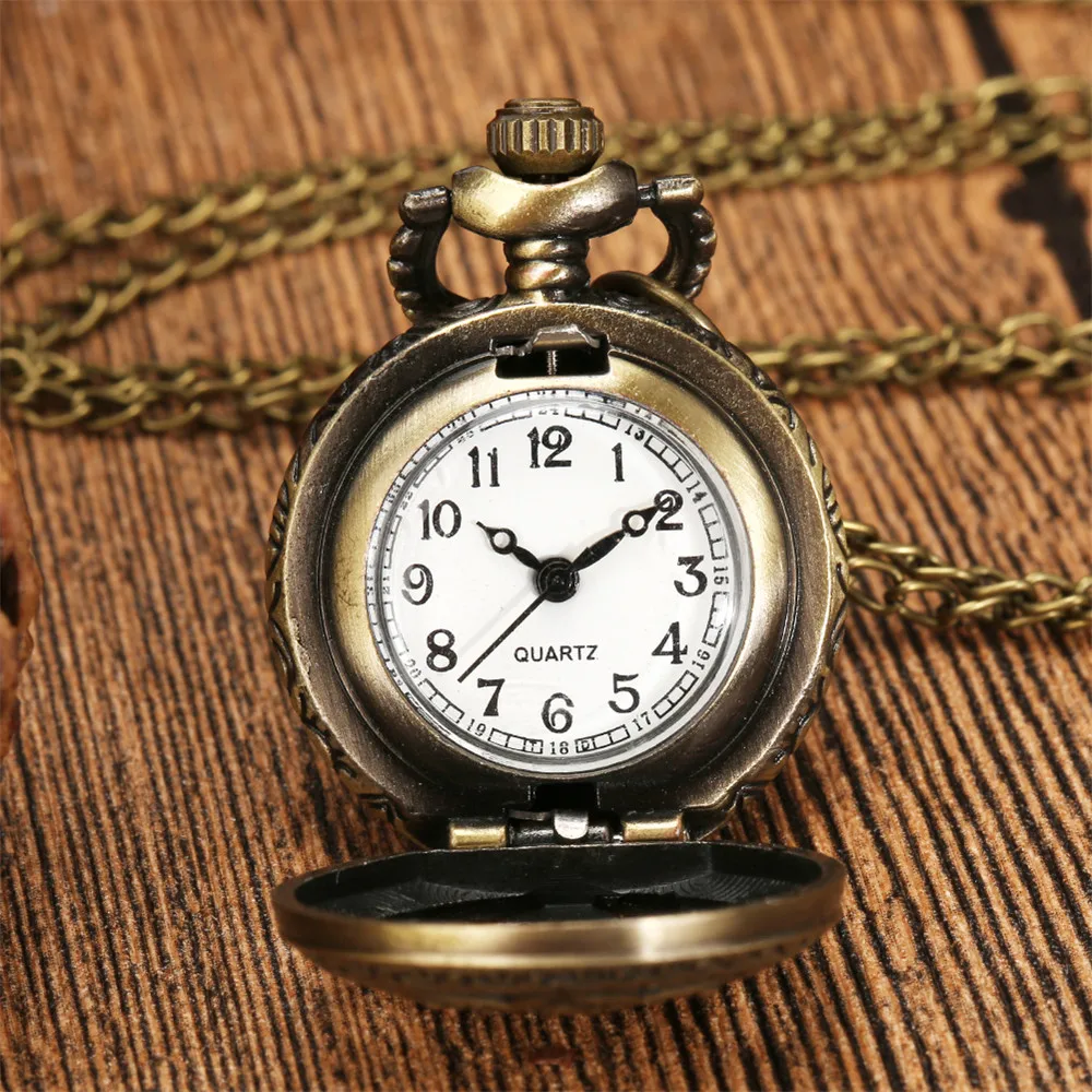 Lovely Mini Necklace Pocket Watch Quartz Arabic Numerals Dial Pendant Chain Antique Tiny Clock Gifts for Kids Women