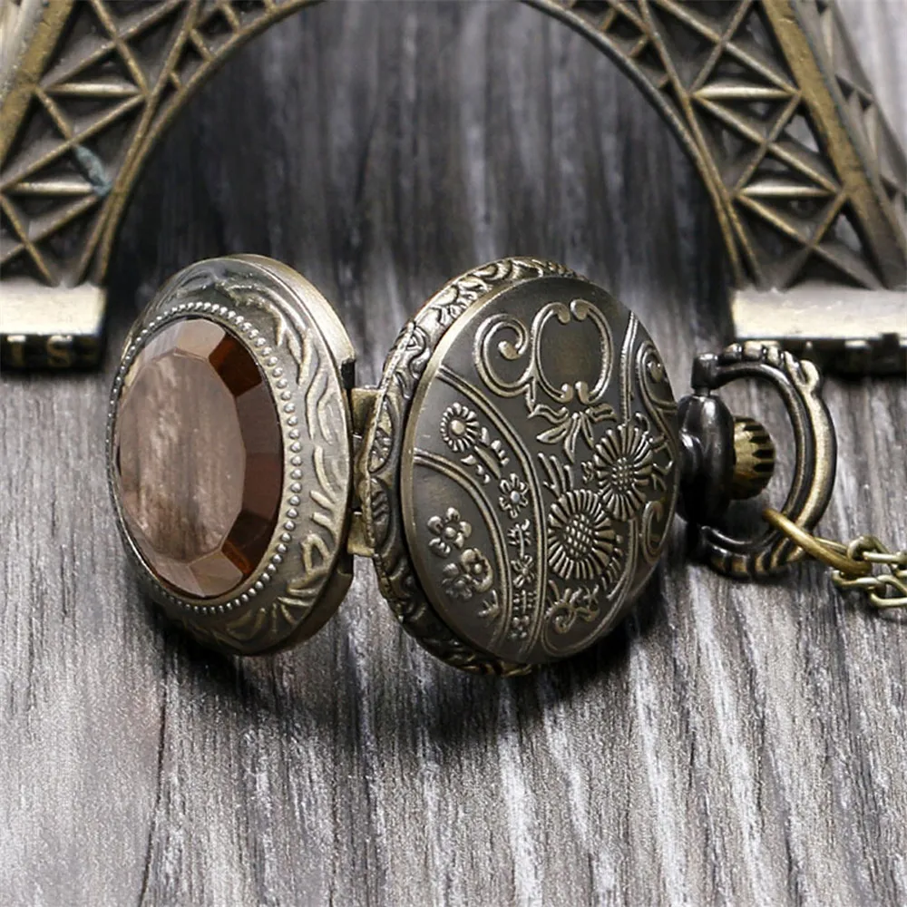 Lovely Mini Necklace Pocket Watch Quartz Arabic Numerals Dial Pendant Chain Antique Tiny Clock Gifts for Kids Women