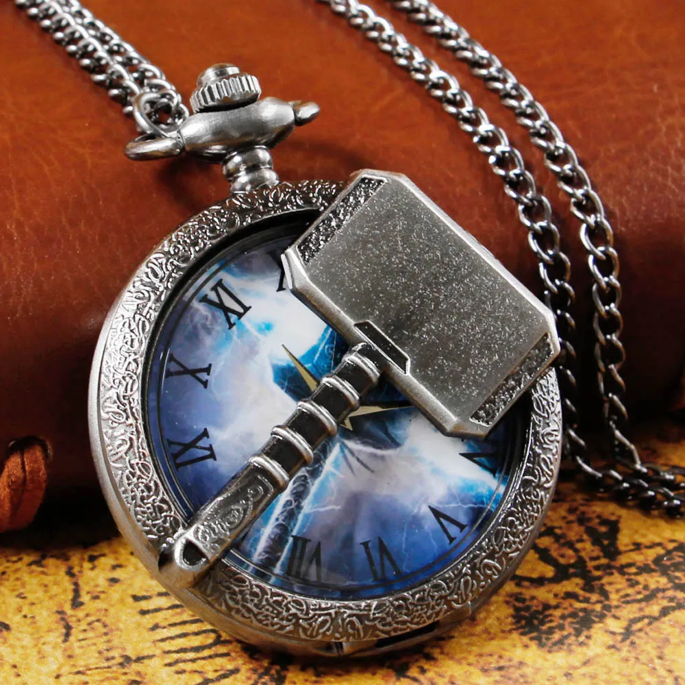 Famous Movie Pattern Carved Roman Numerals Quartz Pocket Watch Necklace Pendant Gifts For Man with Fob Chain