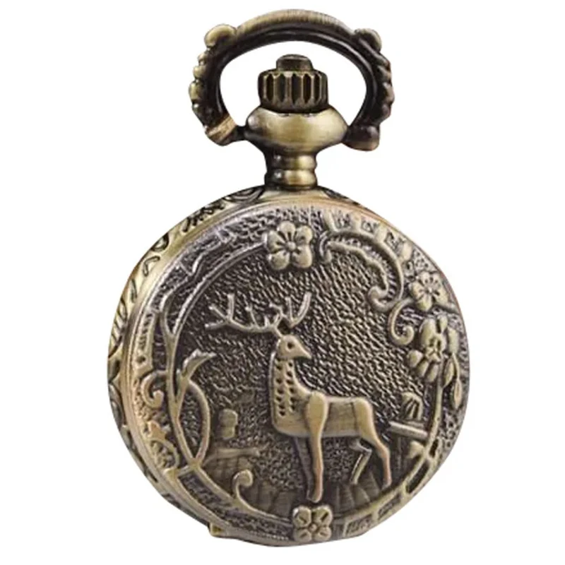 Bronze Delicate Deer Clamshell Pocket Watch Necklace Small Pocket Watch Gift Pocket Cheap Children's Toys