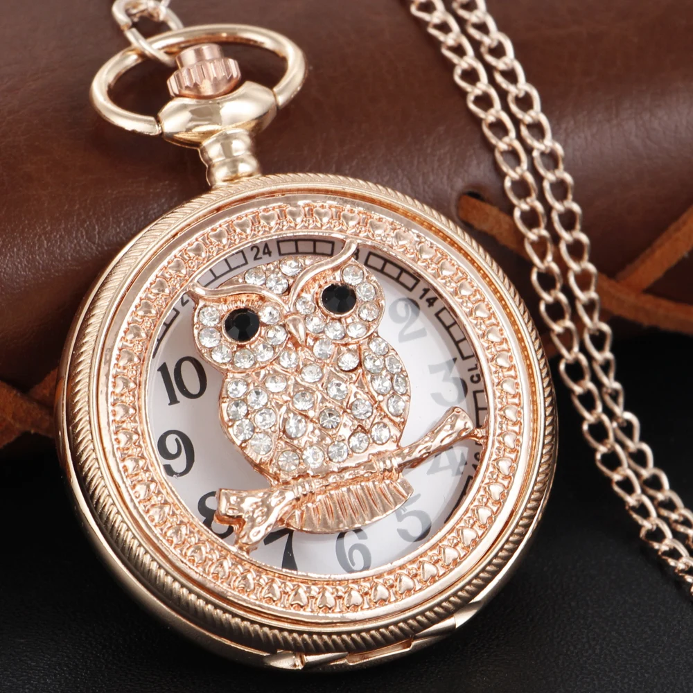 Gold Diamond Luxury Emerald Gem Pocket Watch Necklace Digital Pendant Chain Clock Fashion Sculpture Women's Men's Gift
