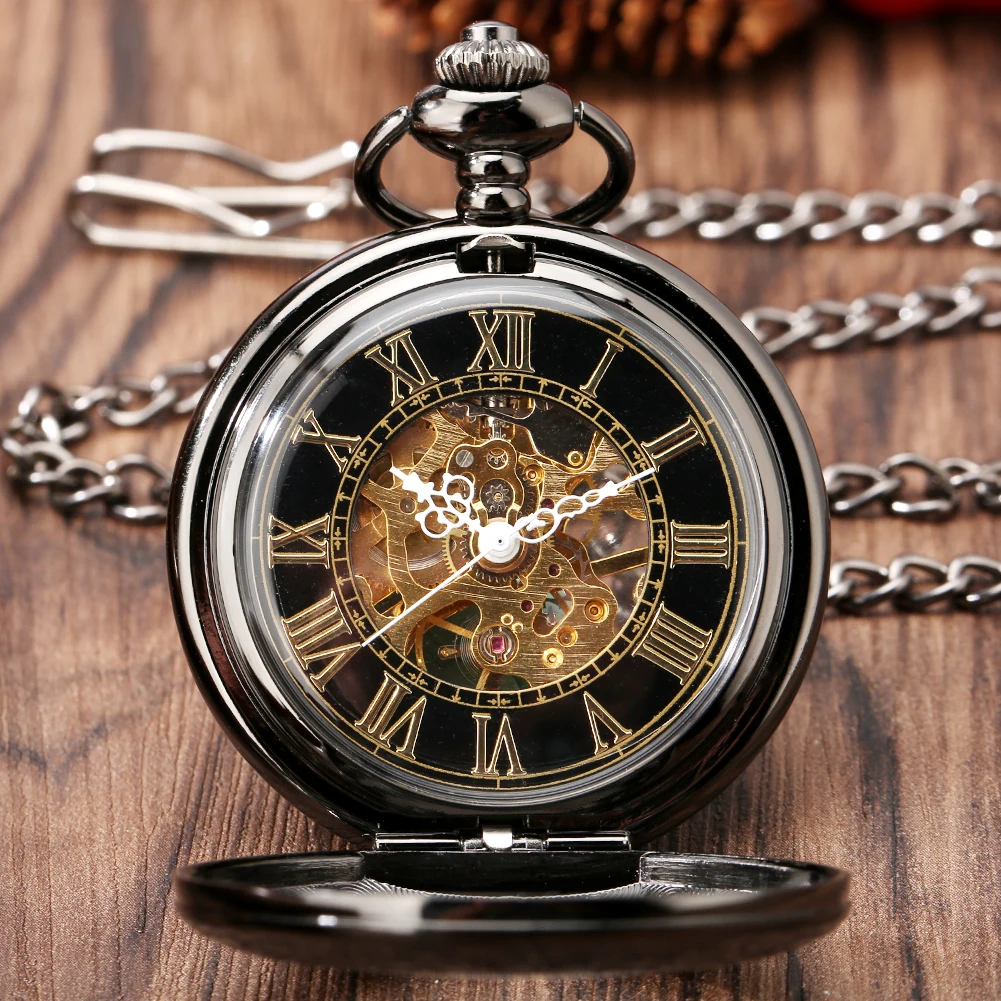 Vintage Luxury Mechanical Pocket Watch Men Xmas Gift Retro Hand-Winding Movement Roman Numerals Display Manual Pocket Timepiece