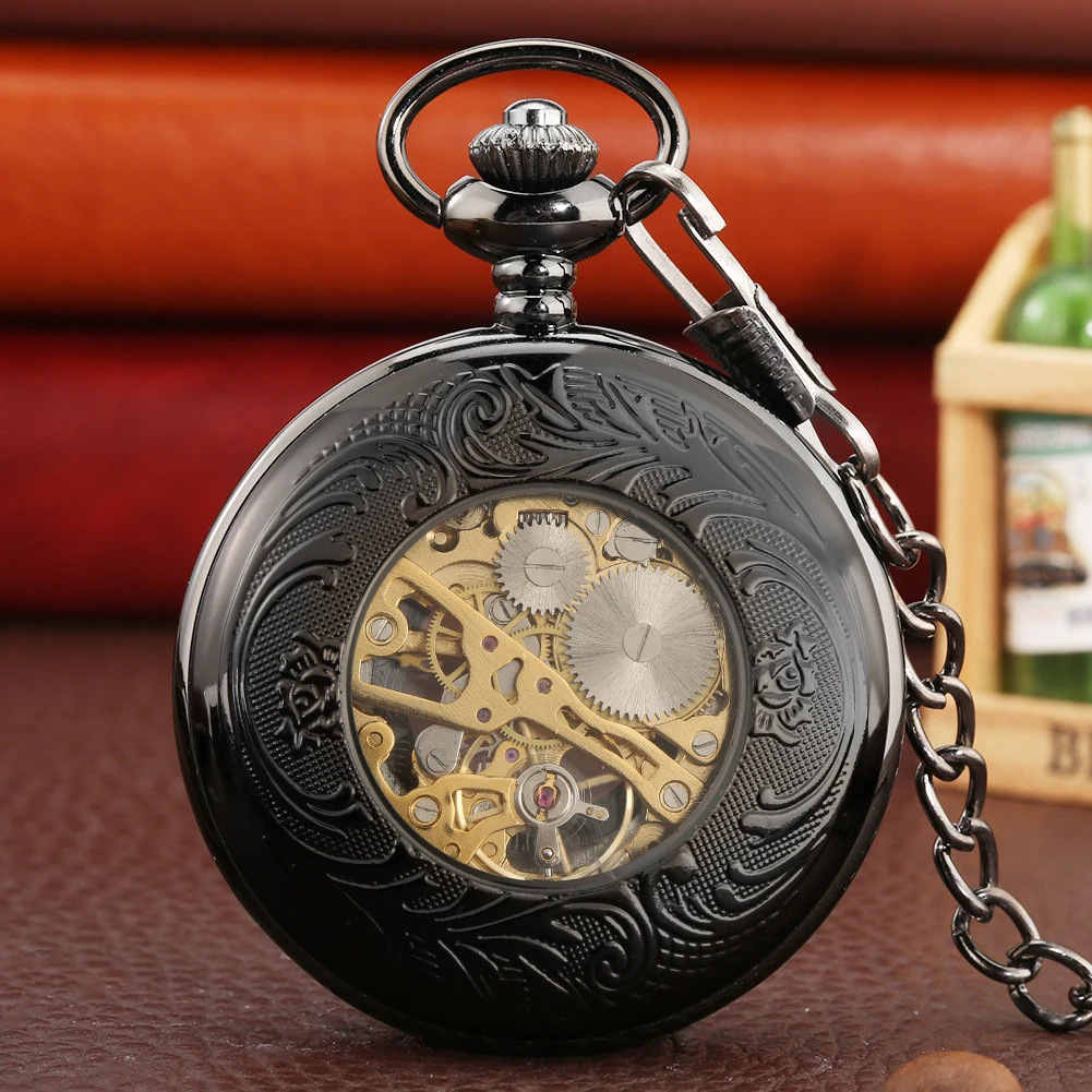 Vintage Luxury Mechanical Pocket Watch Men Xmas Gift Retro Hand-Winding Movement Roman Numerals Display Manual Pocket Timepiece