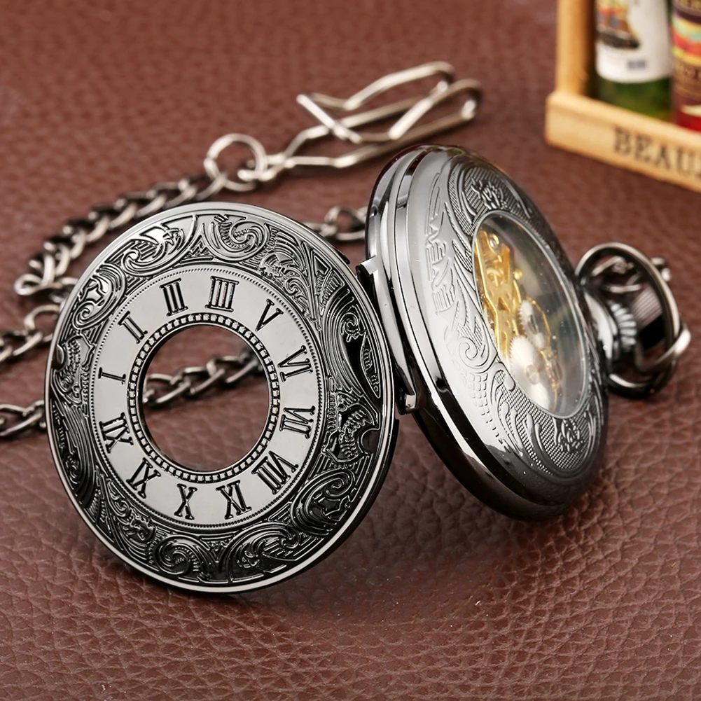 Vintage Luxury Mechanical Pocket Watch Men Xmas Gift Retro Hand-Winding Movement Roman Numerals Display Manual Pocket Timepiece