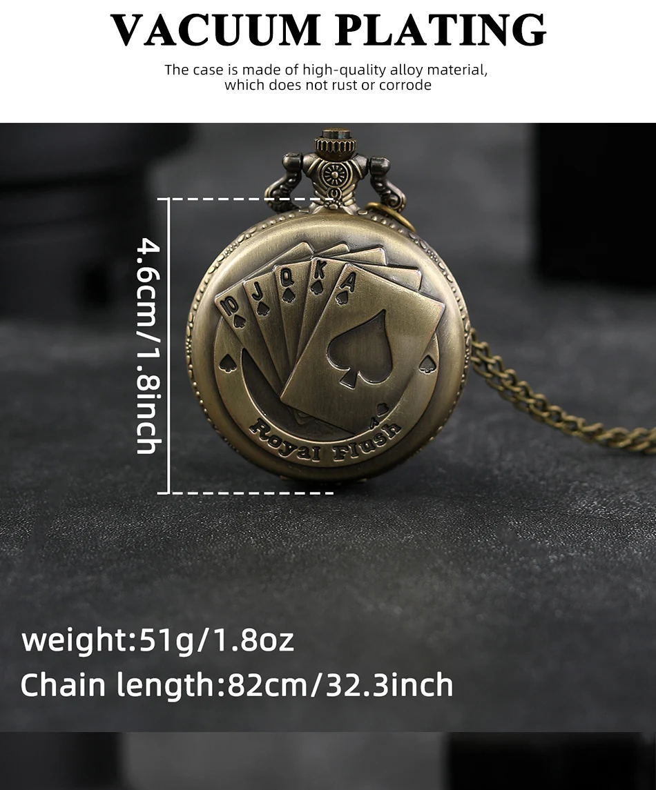 Best Gifts Luxury Quartz Pocket Watch Design Playing Card Necklace Pendant Pocket Watch Clock for Mens Womens