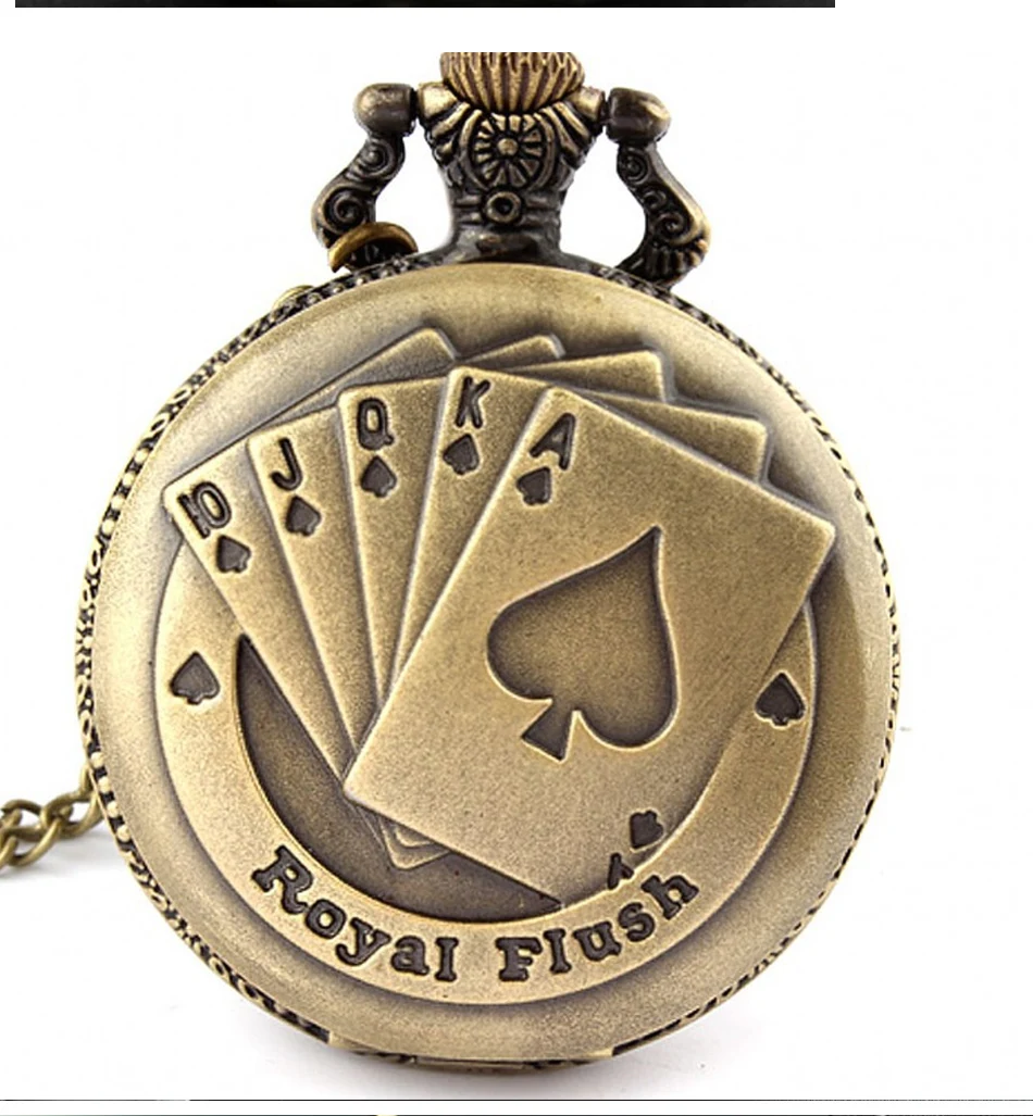 Best Gifts Luxury Quartz Pocket Watch Design Playing Card Necklace Pendant Pocket Watch Clock for Mens Womens