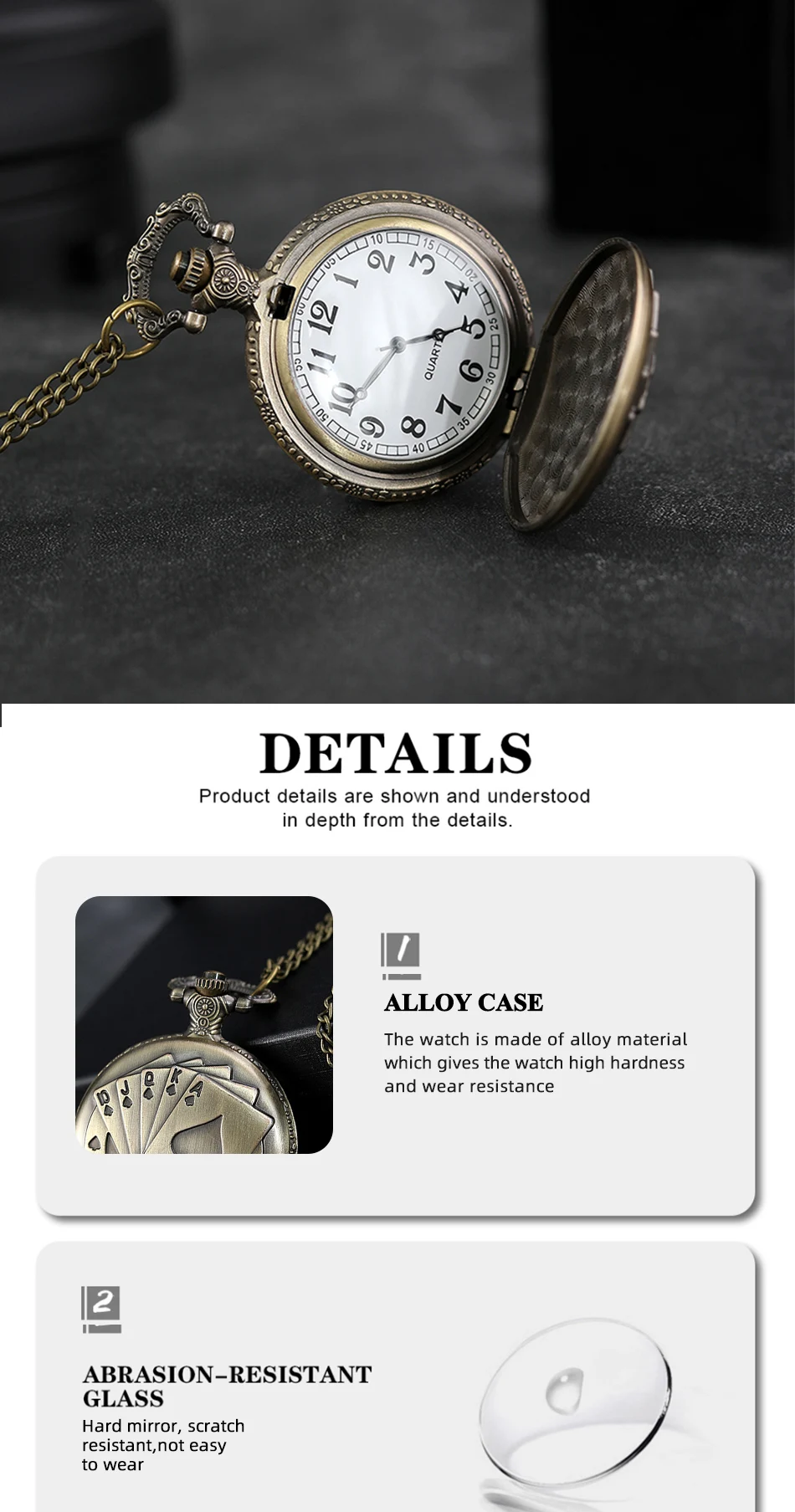 Best Gifts Luxury Quartz Pocket Watch Design Playing Card Necklace Pendant Pocket Watch Clock for Mens Womens