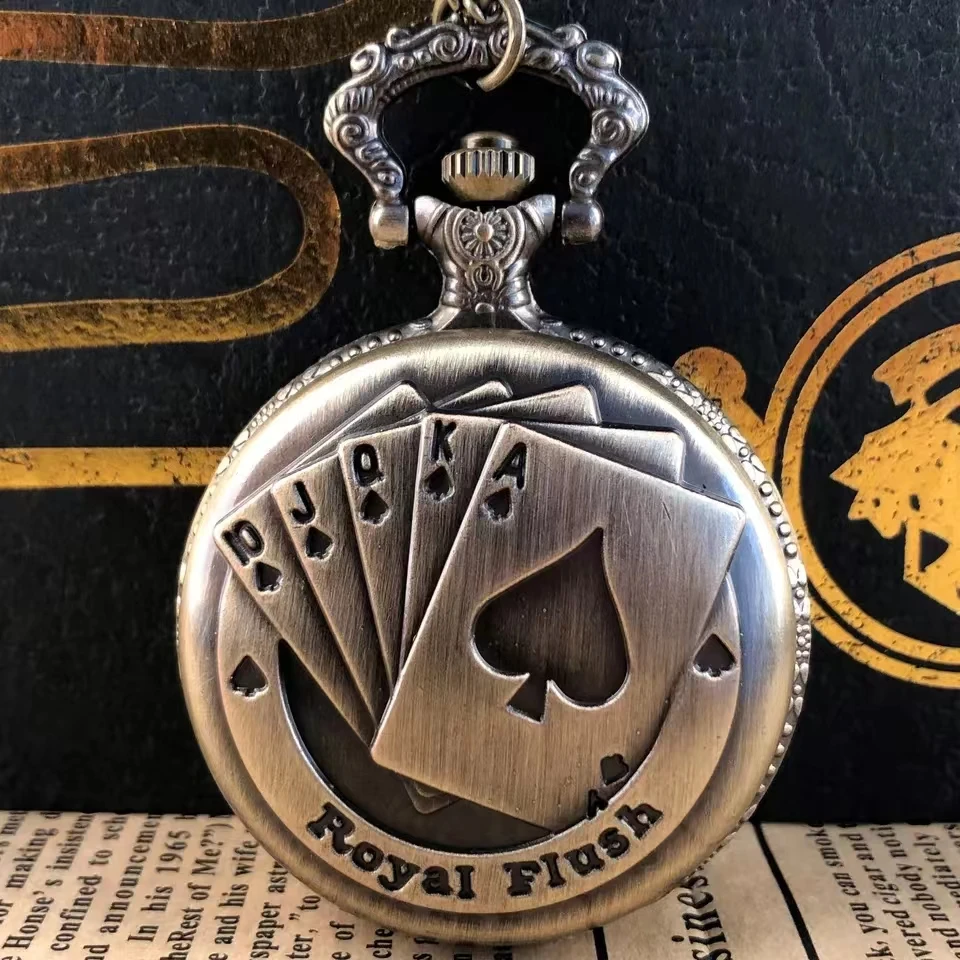 Vintage bronze poker cartoon quartz pocket watch the best gift for children men and women