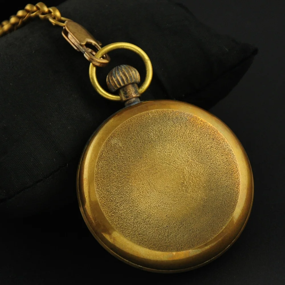 Luxury Antique Vintage Brass Mechanical Pocket Watch Moon-Phase Sub-dial Tourbillon Roman Numerals with Chain Men Women Gifts