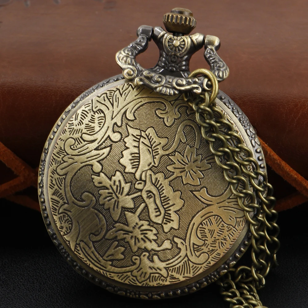 Antique Steampunk Hollow Green Crystal Emerald Imitation Stone Quartz Pocket Watch Necklace Woman Fob Watch TD2130