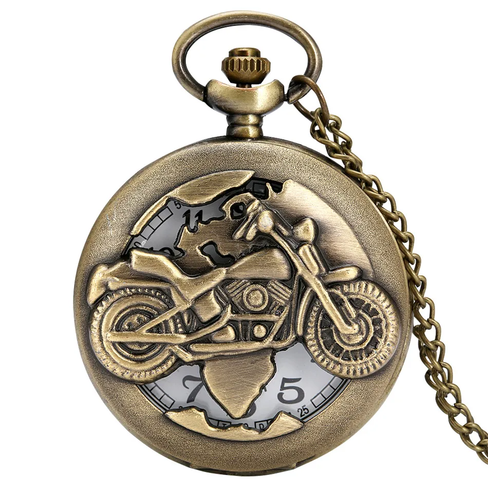 New Arrived Bronze Vintage Retro Motorbike Pocketwatch Motorcycle Necklace Pendant Quartz Watches Unisex Relogio Masculino Gifts