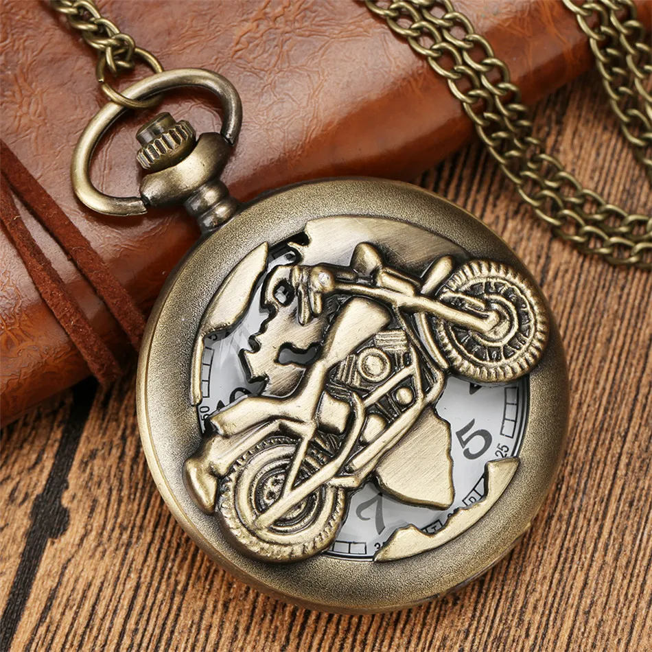 New Arrived Bronze Vintage Retro Motorbike Pocketwatch Motorcycle Necklace Pendant Quartz Watches Unisex Relogio Masculino Gifts