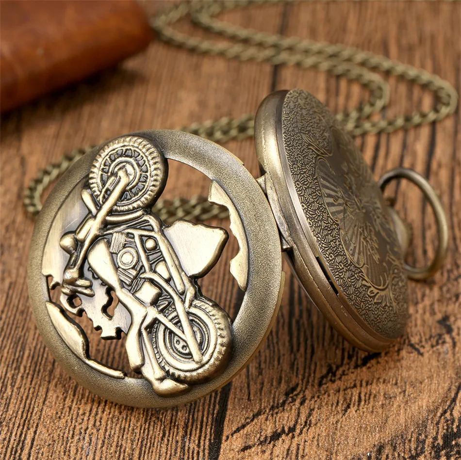New Arrived Bronze Vintage Retro Motorbike Pocketwatch Motorcycle Necklace Pendant Quartz Watches Unisex Relogio Masculino Gifts