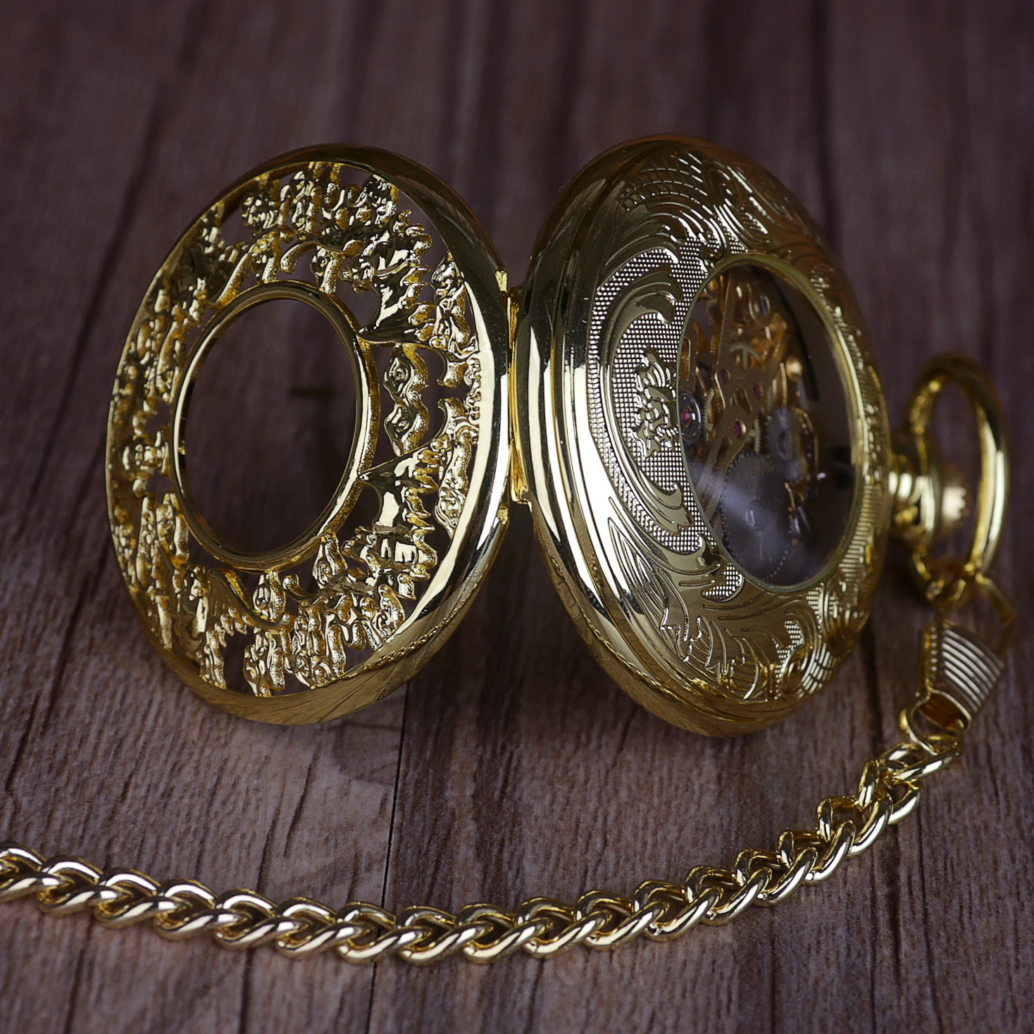 Gold Fashion Luxury Vintage Mechanical Pocket Watch Personalised Hollow Skeleton Antique Hand Wind Fob Watch For Men Women