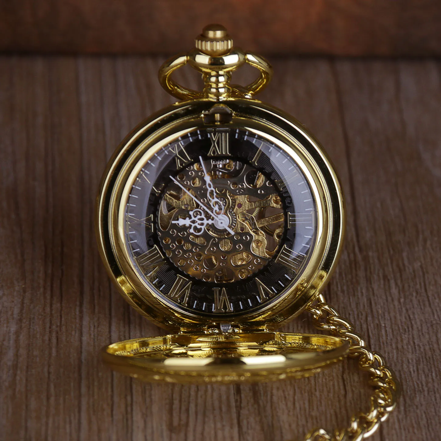 Gold Fashion Luxury Vintage Mechanical Pocket Watch Personalised Hollow Skeleton Antique Hand Wind Fob Watch For Men Women