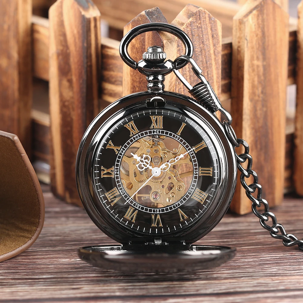Red Copper Hollow Gearwheel Cover Hand Winding Mechaincal Pocket Watch With 30cm Chain Skeleton Dial Men Watches Clock Gifts