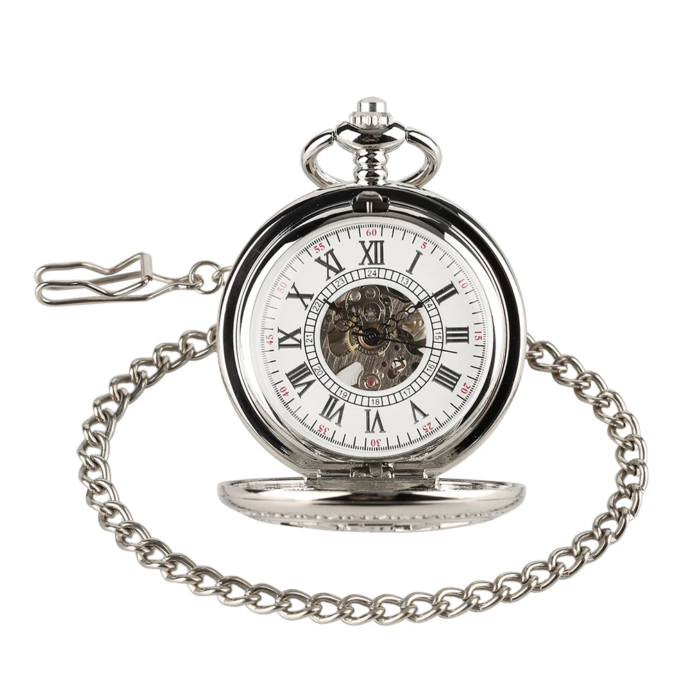 Red Copper Hollow Gearwheel Cover Hand Winding Mechaincal Pocket Watch With 30cm Chain Skeleton Dial Men Watches Clock Gifts