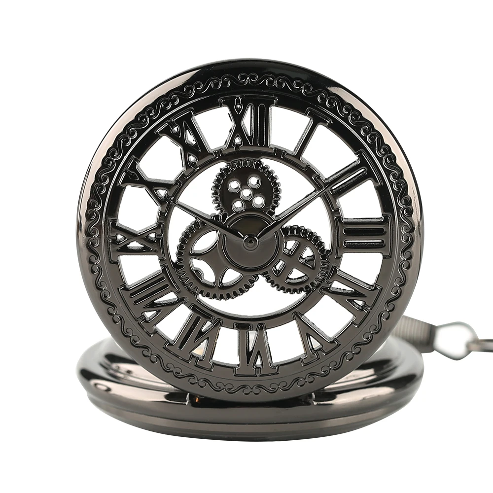 Red Copper Hollow Gearwheel Cover Hand Winding Mechaincal Pocket Watch With 30cm Chain Skeleton Dial Men Watches Clock Gifts