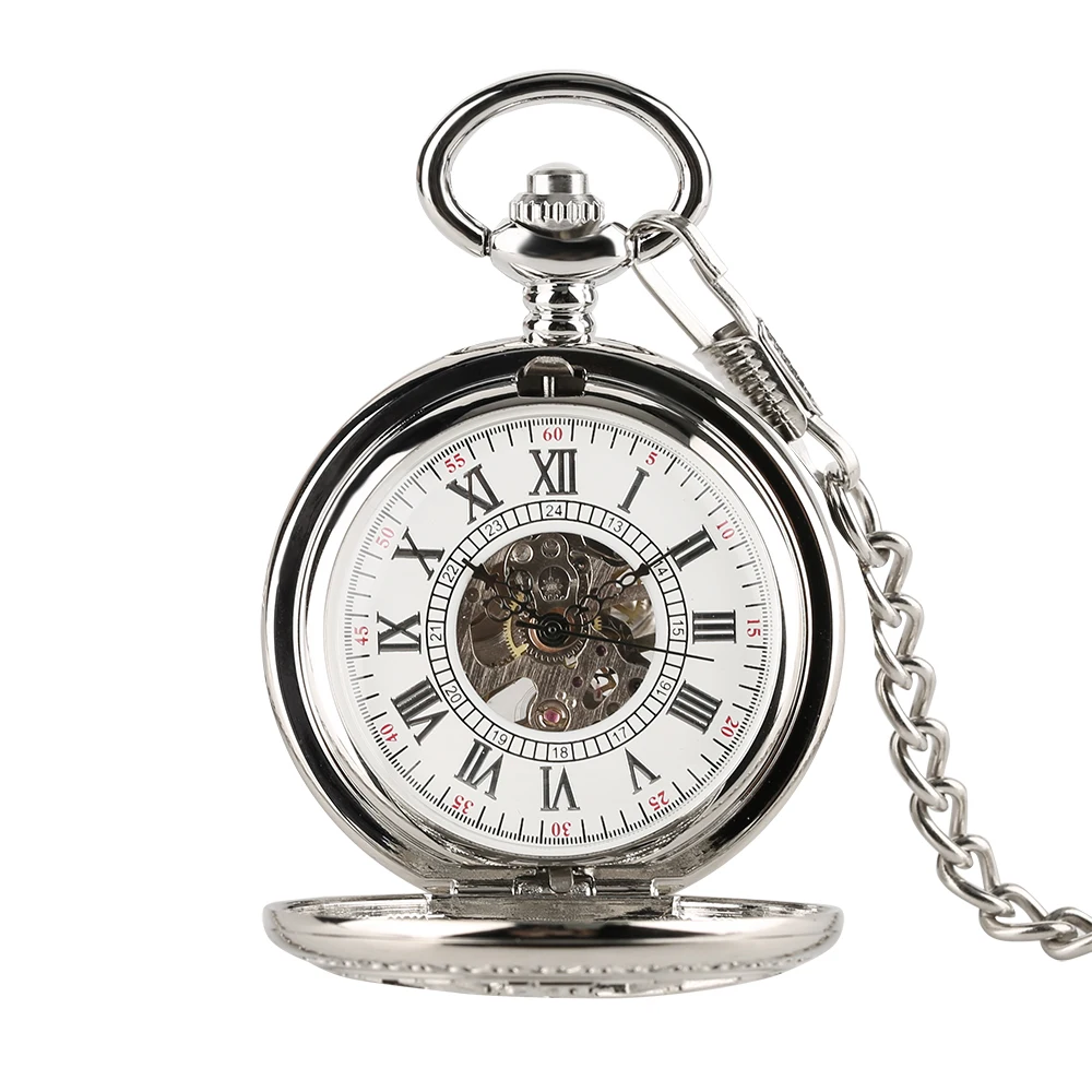 Red Copper Hollow Gearwheel Cover Hand Winding Mechaincal Pocket Watch With 30cm Chain Skeleton Dial Men Watches Clock Gifts