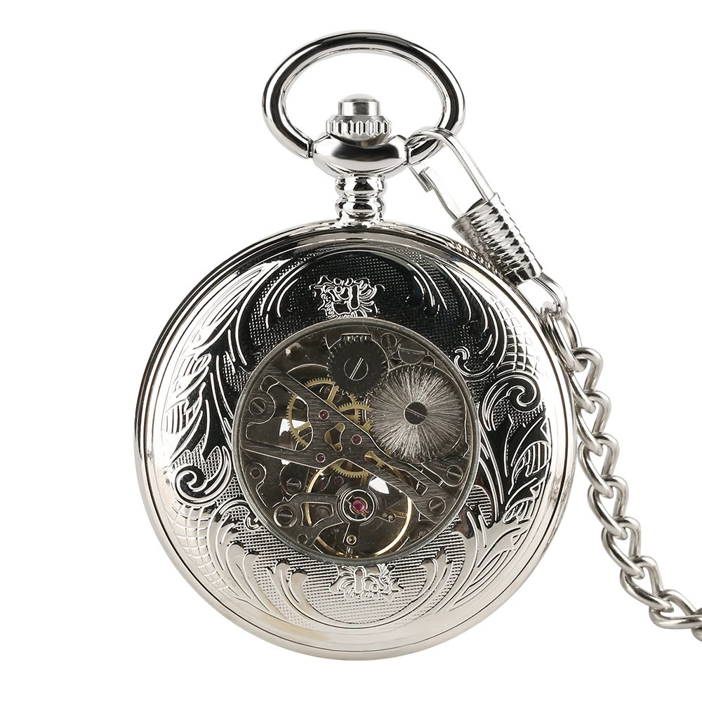 Red Copper Hollow Gearwheel Cover Hand Winding Mechaincal Pocket Watch With 30cm Chain Skeleton Dial Men Watches Clock Gifts