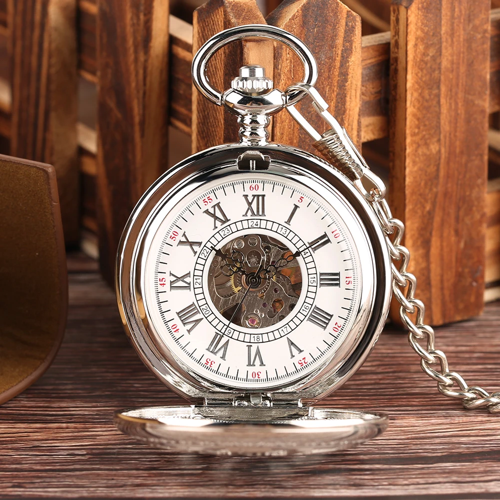 Red Copper Hollow Gearwheel Cover Hand Winding Mechaincal Pocket Watch With 30cm Chain Skeleton Dial Men Watches Clock Gifts