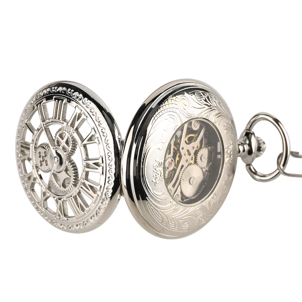 Red Copper Hollow Gearwheel Cover Hand Winding Mechaincal Pocket Watch With 30cm Chain Skeleton Dial Men Watches Clock Gifts