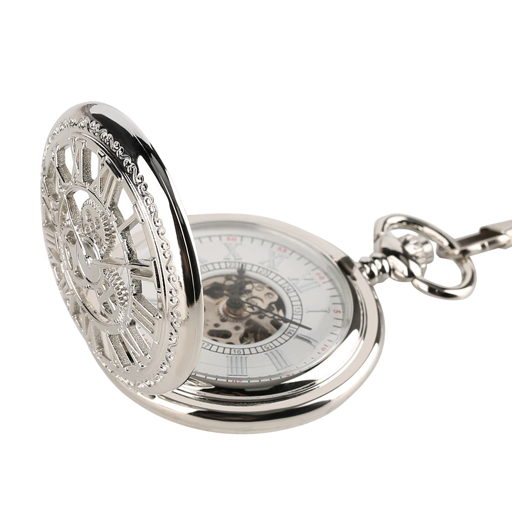 Red Copper Hollow Gearwheel Cover Hand Winding Mechaincal Pocket Watch With 30cm Chain Skeleton Dial Men Watches Clock Gifts