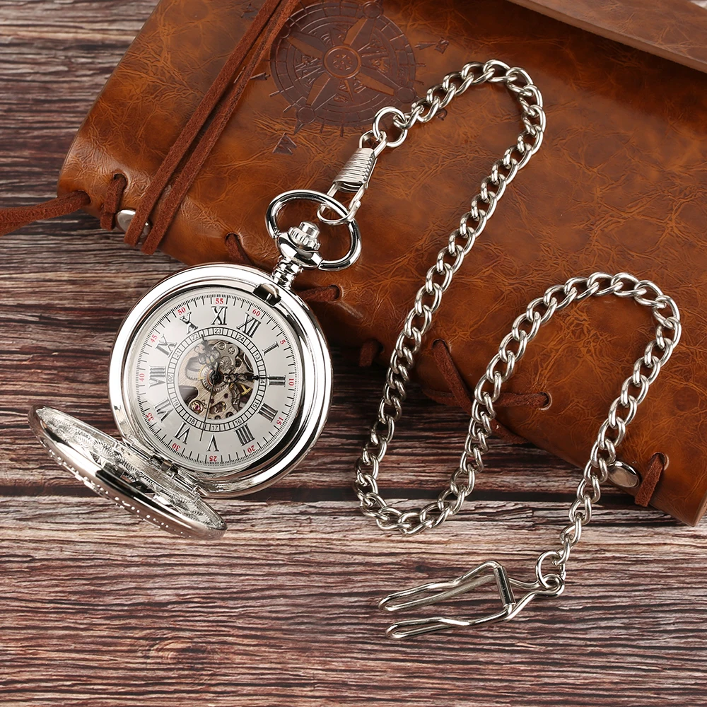 Red Copper Hollow Gearwheel Cover Hand Winding Mechaincal Pocket Watch With 30cm Chain Skeleton Dial Men Watches Clock Gifts