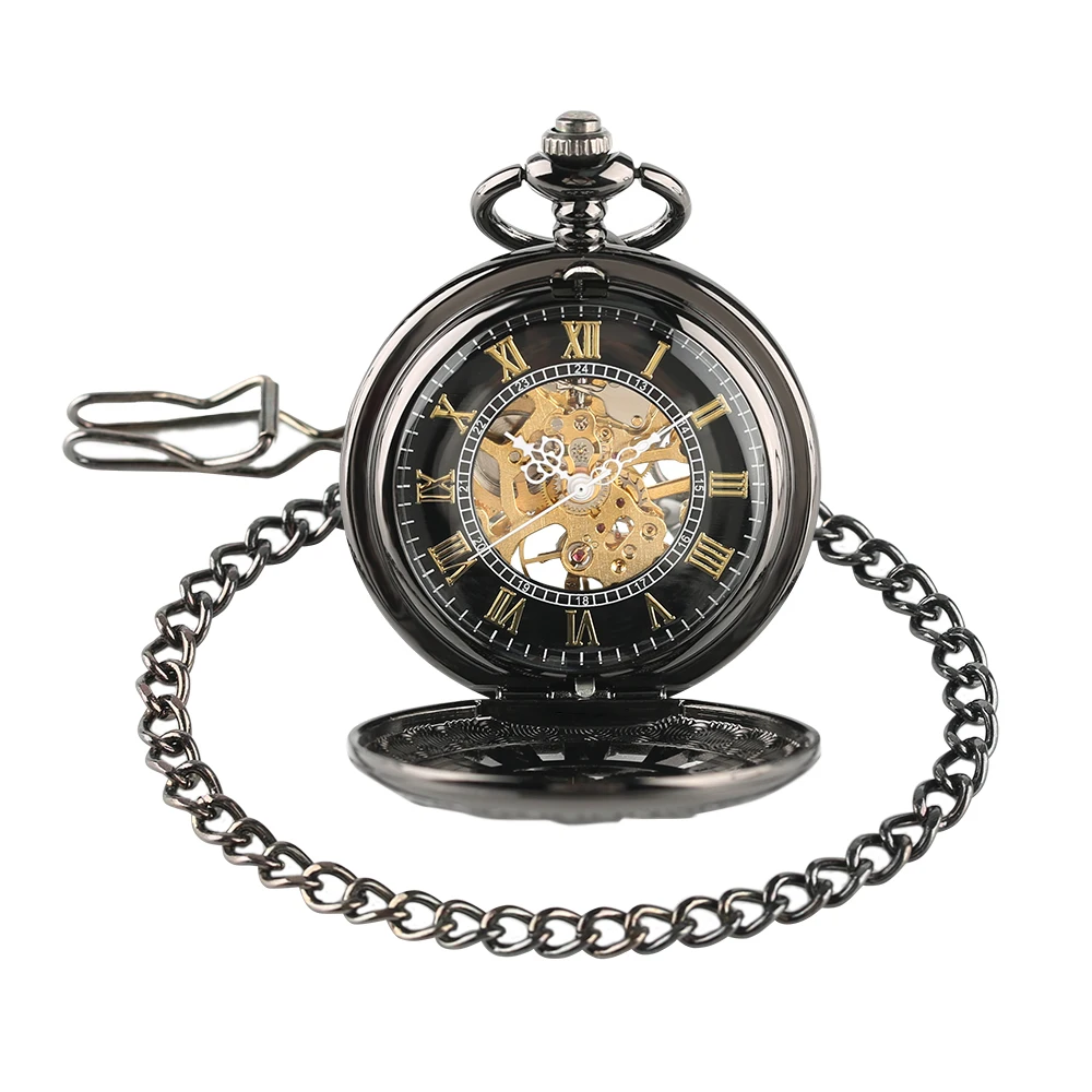 Red Copper Hollow Gearwheel Cover Hand Winding Mechaincal Pocket Watch With 30cm Chain Skeleton Dial Men Watches Clock Gifts