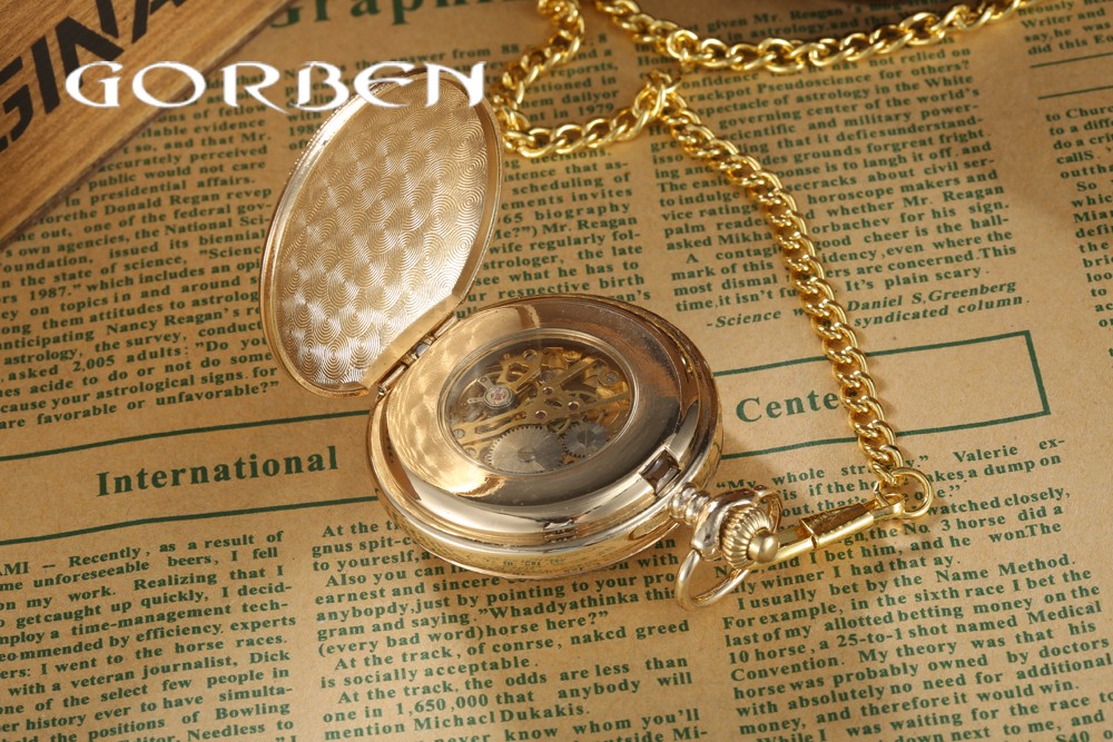 Luxury Gold Steampunk Pocket FOB Watches Chain engraving 2 Sides Open Case Hand Wind Mechanical Pocket Watches Relogio De Bolso