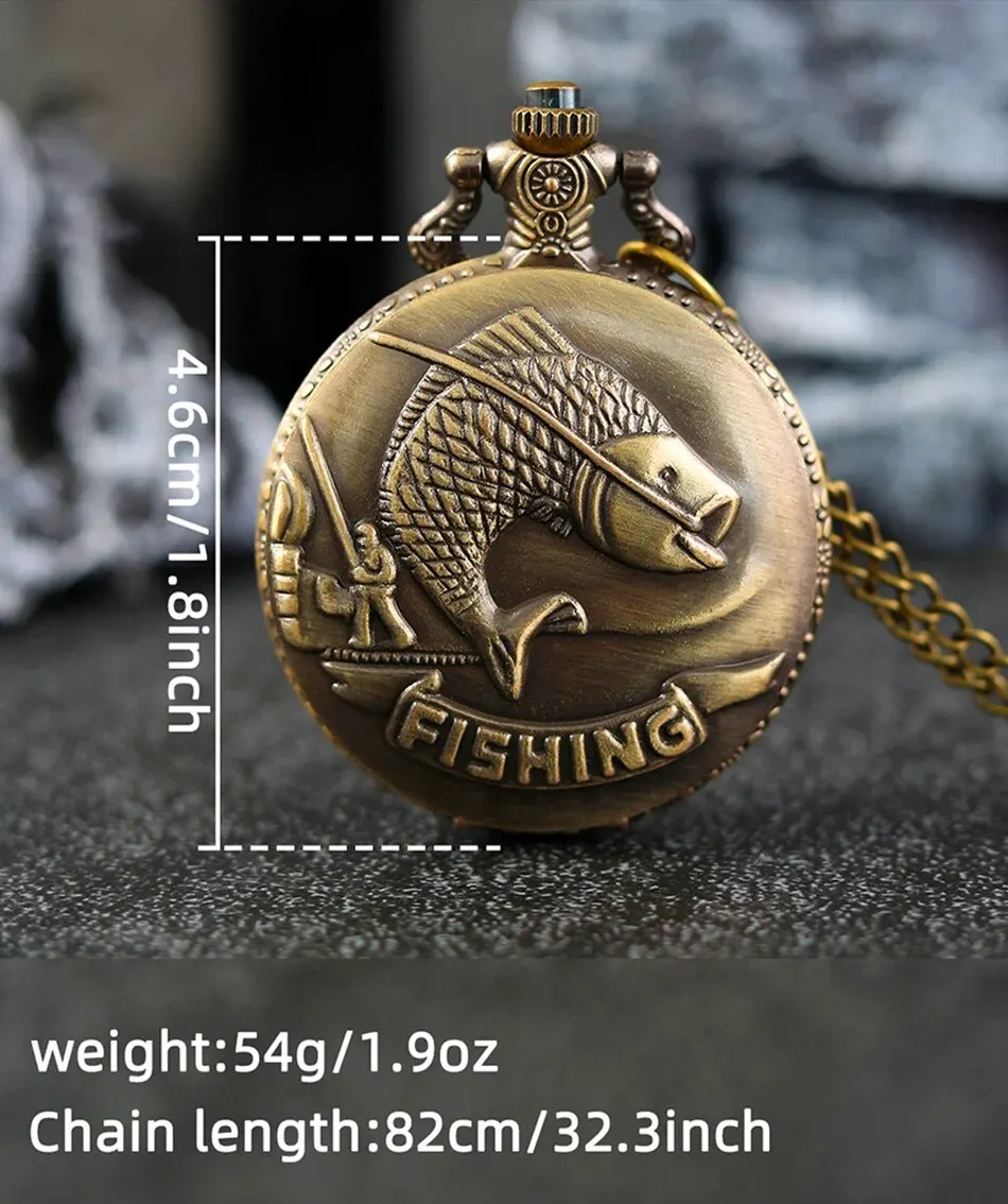 Best Gifts Luxury Gold Quartz Pocket Watch Design Fishes Necklace Pendant Pocket Watch Clock for Mens Womens