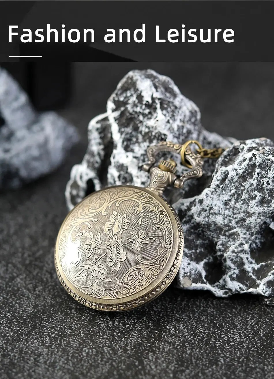 Best Gifts Luxury Gold Quartz Pocket Watch Design Fishes Necklace Pendant Pocket Watch Clock for Mens Womens