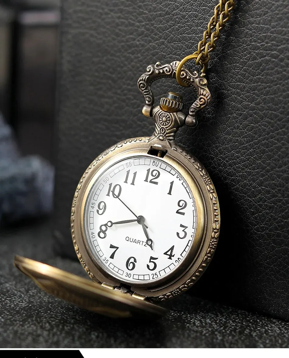 Best Gifts Luxury Gold Quartz Pocket Watch Design Fishes Necklace Pendant Pocket Watch Clock for Mens Womens