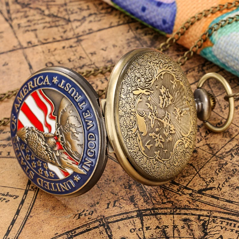 Classic American Presidential Torch Eagle Free Design Pocket Watch for Men and Women Vintage Quartz Arabic Numerals