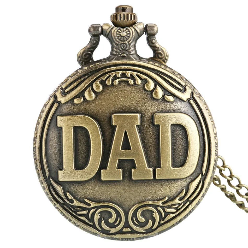 Vintage bronze carving DAD Fashion Quartz Pocket Watch Give Father Best Pendant Gift Collection Artwork