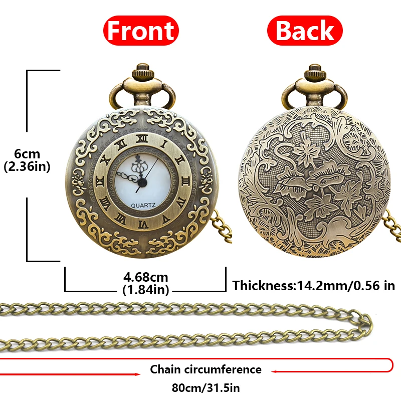 Vintage Glamour Bronze Unisex Fashion Roman Numerals Carved Quartz Steampunk Pocket Watch Women Men Necklace Pendant Chain Gift