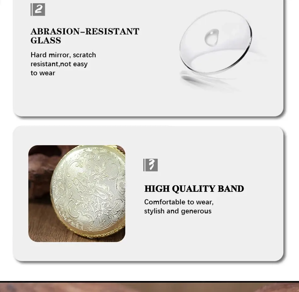 Luxury Gold Flower Quartz Pocket Watch Double-sided Printing Fashion Design Pendant Fob Watch Chain Gifts for Men