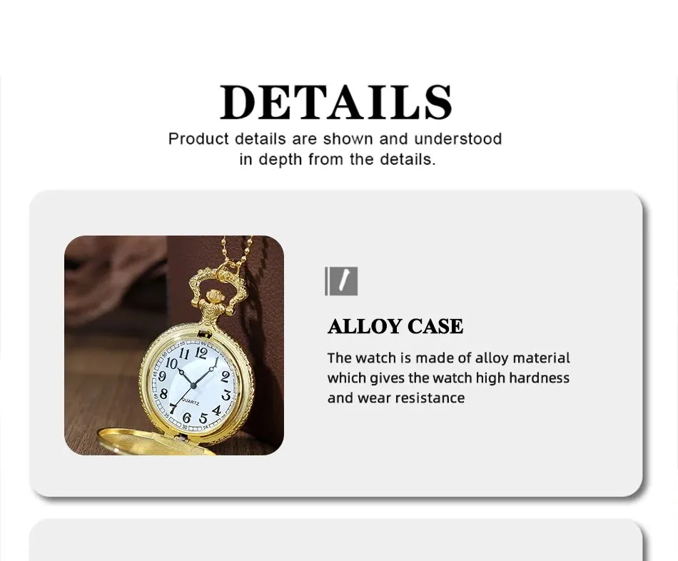 Luxury Gold Flower Quartz Pocket Watch Double-sided Printing Fashion Design Pendant Fob Watch Chain Gifts for Men