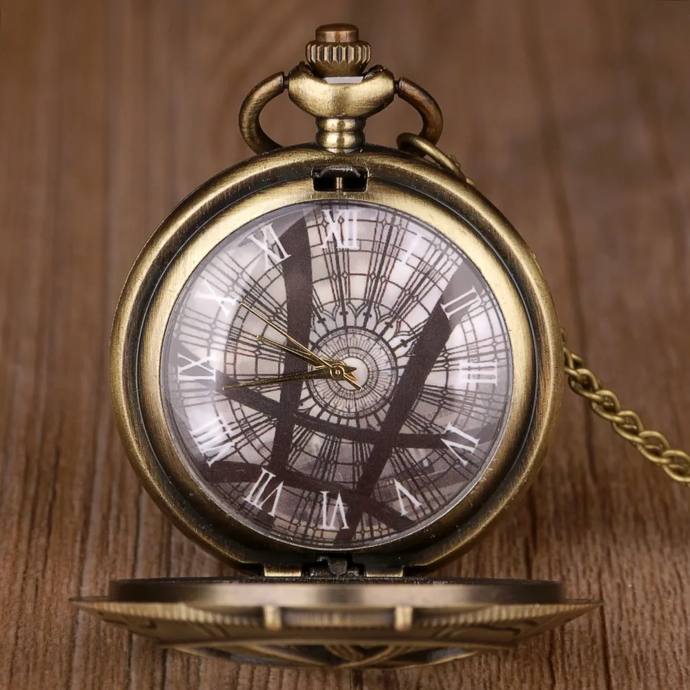 Vintage Bronze Eye Of Agamotto Round Case Shape Quartz Pocket Watch Jewelry Pendant Necklace Chain Gifts for Men Women