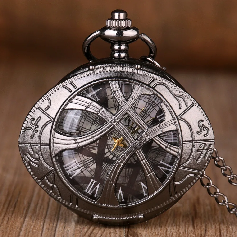 Vintage Bronze Eye Of Agamotto Round Case Shape Quartz Pocket Watch Jewelry Pendant Necklace Chain Gifts for Men Women