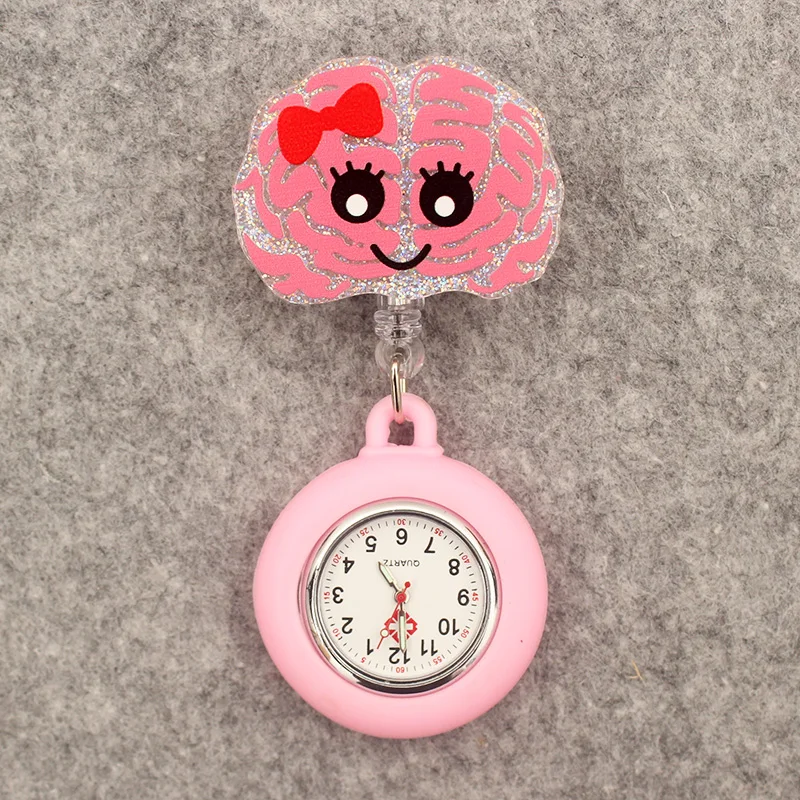 Glitter Acrylic Hospital Acrylic Pink Heart Stethoscope Lovely Nurse Doctor Alligator Clip Pocket Watches Medical Hang Clock
